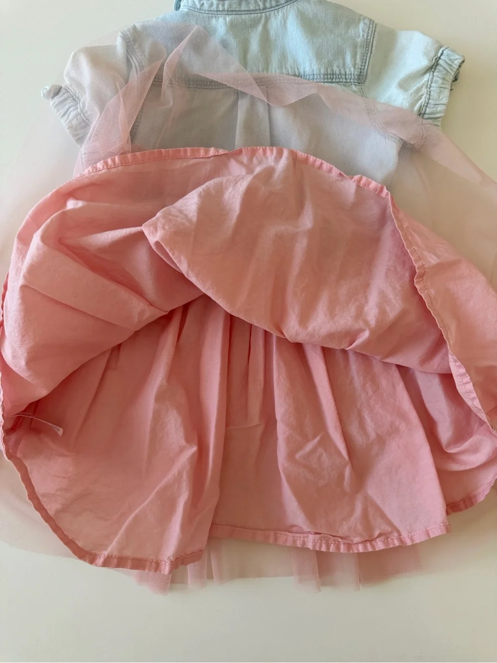 Oshkosh Girls 3T Denim and Pink Tulle Short Sleeve Dress